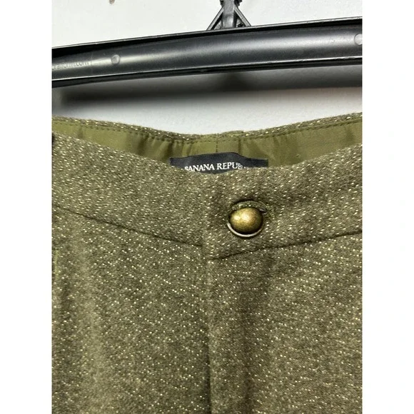Banana Republic Pants Womens 0 Green Logan Fit Wool Blend Metallic Gold Dress - Picture 8 of 10